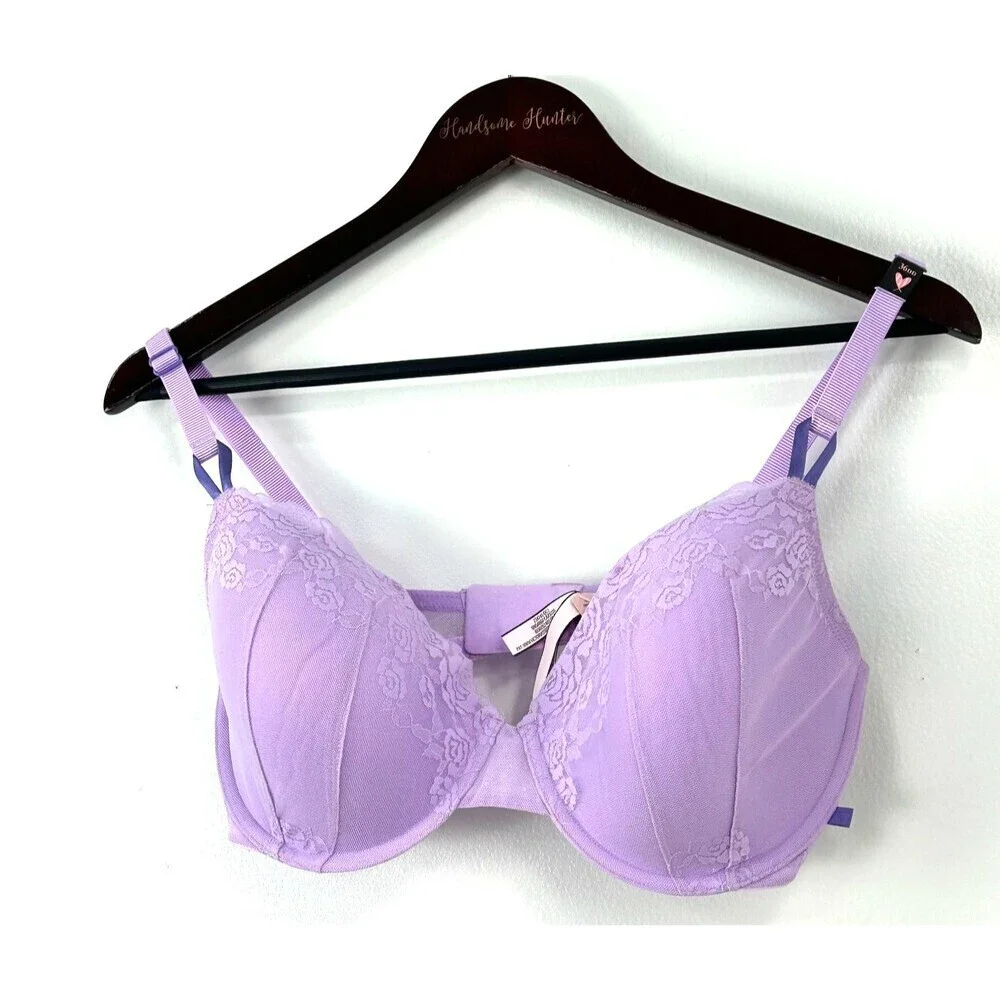 New Victorias Secret VS Womens Lined Demi Light Purple Lace Underwire Bra 36DD - Picture 3 of 10